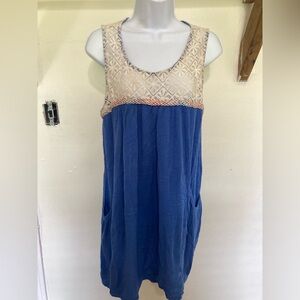 Blue Umgee Sleeveless Dress with Lace Detail